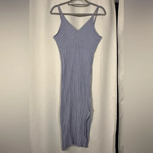 Indikah by Angel Biba Rani Ribbed Midi Dress in Sparkly Blue Size Medium - Picture 3 of 13